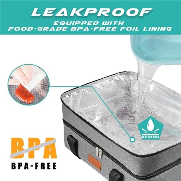 Lunch Bag Insulated Thermal FoodCarrier Insulated Double Decker CasseroleCarrier - Picture 4 of 7